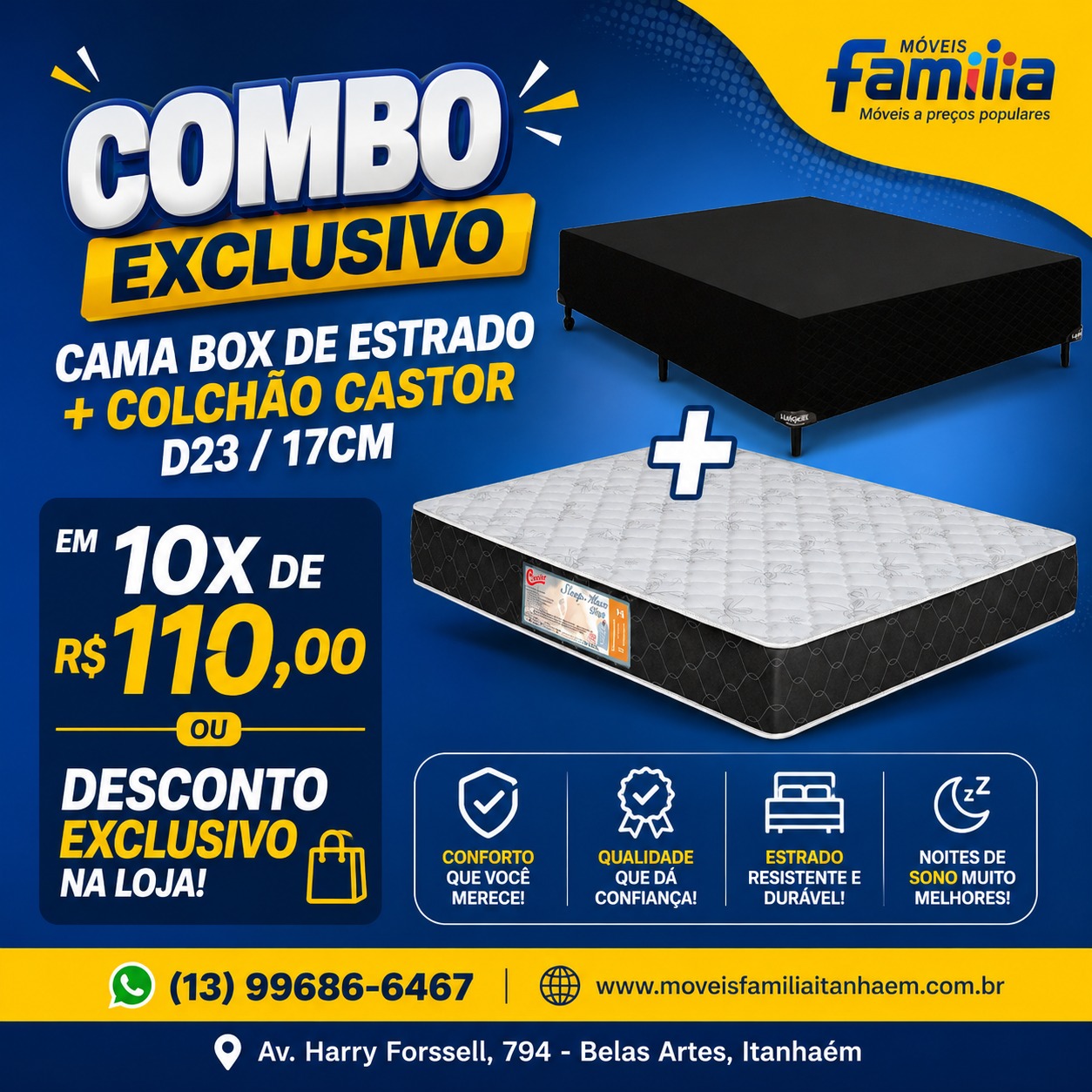 Cama Box + Colchão Castor